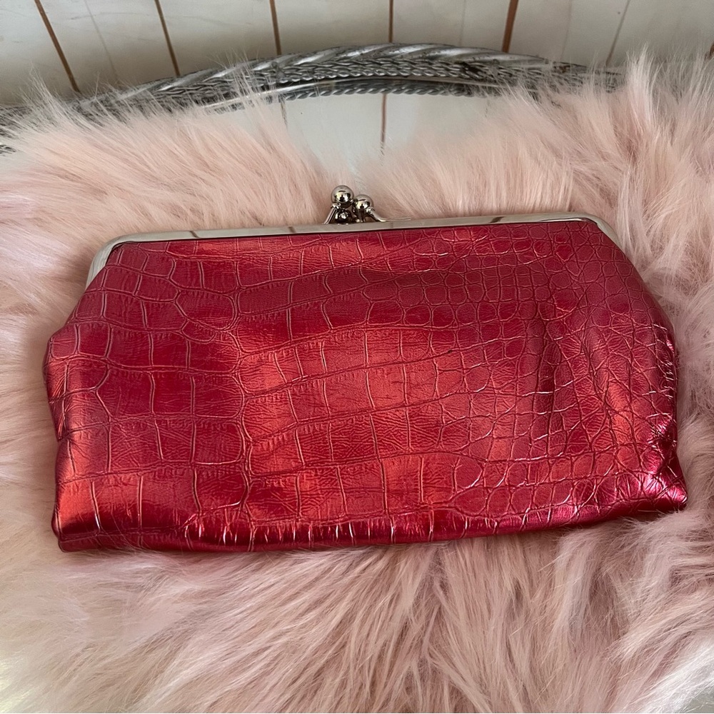 Pink Crocodile Embossed Clutch